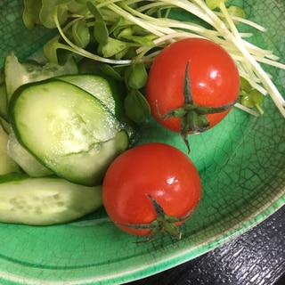 貝割れ大根とミニトマトときゅうりの生野菜サラダ✨